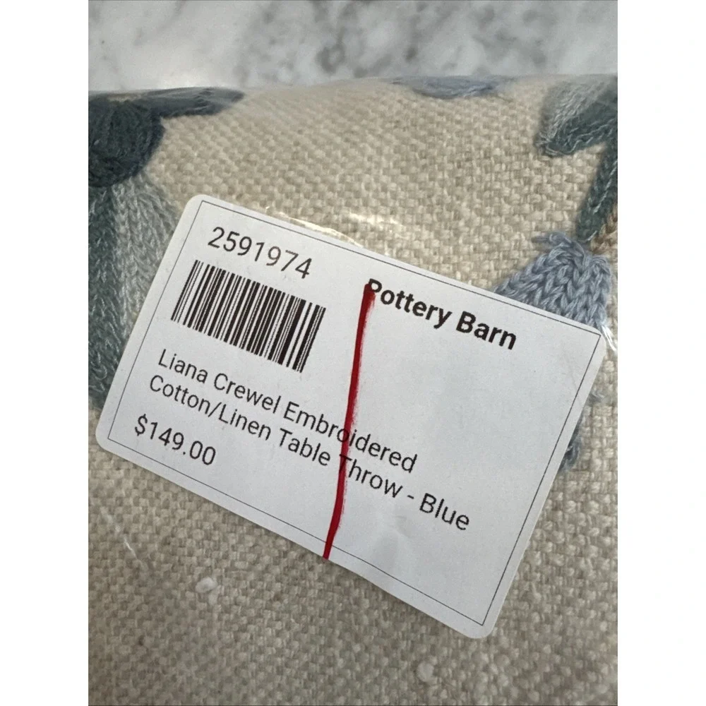 Pottery Barn Liana Crewel Embroidered Table Throw ~ 50